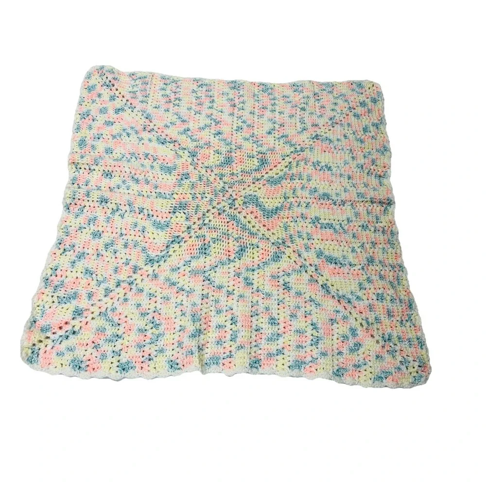 Crochet Afghan Baby Blanket Throw 45x40 Multi Crib Nap Nursery Handmade Swaddle